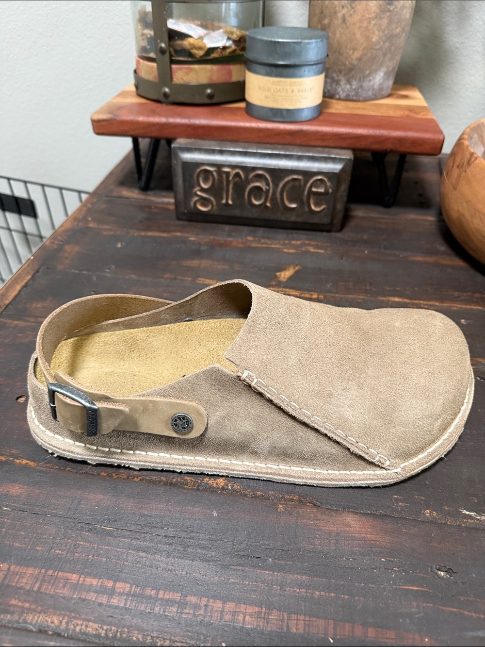 Birkenstock Men's Suede Slip-On Clog in Tan